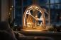 Preview: Seidelbogen „Winterkinder“ mit LED-Beleuchtung – 31 × 33 cm 8232-G-LED