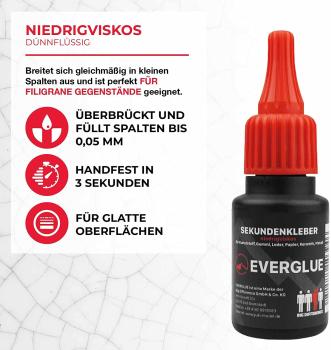 Preview: Everglue Sekundenkleber niedrigviskos + mittelviskos + hochviskos à 20g Dosierflasche + Aktivator Spray Aushärtungsbeschleuniger 200ml Aerosol