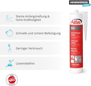 4x Alfa Sockelleistenkleber (4 x 440 g) – Der Extrastarke, Pastöse Fugenfüller