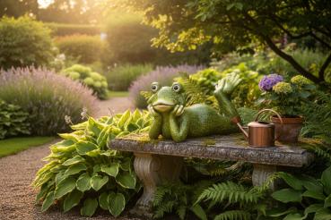 Preview: Frosch Figur liegend – 35–40 cm – aus Magnesia, handbemalt