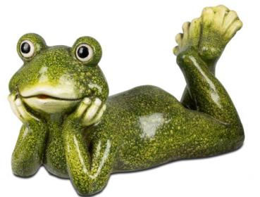 Frosch Figur liegend – 35–40 cm – aus Magnesia, handbemalt