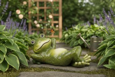 Preview: Frosch Figur liegend – 35–40 cm – aus Magnesia, handbemalt