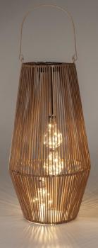 Laterne in Rattan-Optik 24x45cm mit 3 Solar-Birnen, aus Metall gefertigt und mit naturfarbenen Kunststoff-Bändern bespannt