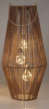 Laterne in Rattan-Optik 27x55cm mit 3 Solar-Birnen, aus Metall gefertigt und mit naturfarbenen Kunststoff-Bändern bespannt