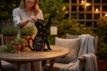 Preview: Katze mit Solar-Laterne 36x50cm