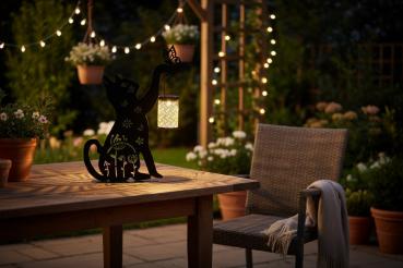 Preview: Katze mit Solar-Laterne 36x50cm