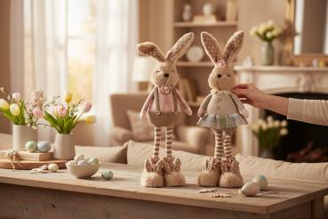 Preview: Textil-Hasen Paar 15x45cm mit biegsamen Ohren