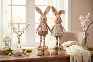 Preview: Textil-Hasen Paar 15x45cm mit biegsamen Ohren