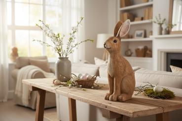 Preview: Hase sitzend in Holz-Optik 12x32cm