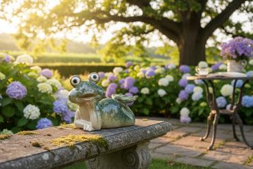 Preview: Frosch liegend 21x16cm aus glasiertem Steinzeug, handbemalt