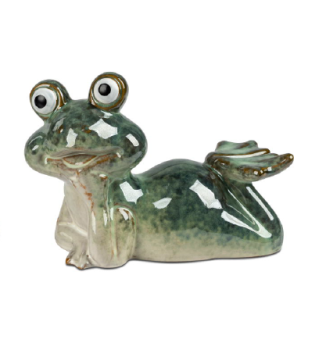 Frosch liegend 21x16cm aus glasiertem Steinzeug, handbemalt