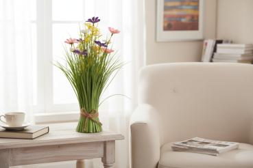 Preview: Grasbüschel stehend mit Frühlings-Blumen 40cm