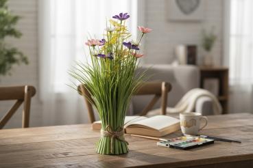 Preview: Grasbüschel stehend mit Frühlings-Blumen 40cm