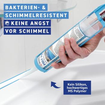 Preview: Everglue Poly Pool 1K MS-Polymer Montagekleber zum Kleben und Abdichten, unter Wasser einsetzbar. Farbe: Blau, 440g