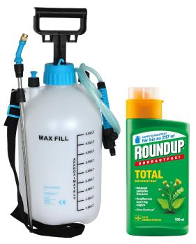 Roundup Unkrautfrei Total Konzentrat 500 ml + Drucksprühgerät 5 Liter