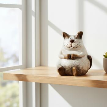 Preview: Dekokatze im Cartoon-Stil Creme-Braun 25 cm 704580