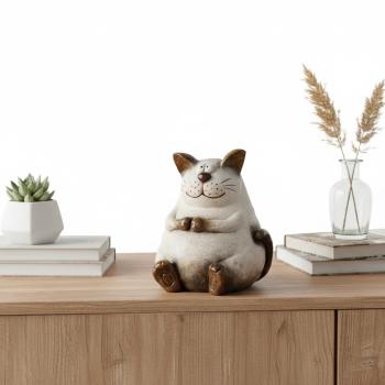 Preview: Dekokatze im Cartoon-Stil Creme-Braun 36 cm 704597