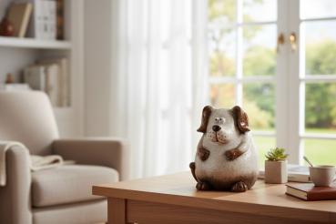 Preview: Deko-Hund Creme-Braun 24 cm Cartoon-Stil 704689