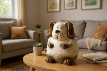 Preview: Deko-Hund Creme-Braun 36 cm Cartoon-Stil 704696
