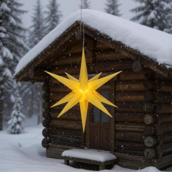 Preview: Hasslauer Weihnachtssterne Weihnachtsstern beleuchtet, 3D Leuchtstern (Gelb, 75 cm (Außenstern))