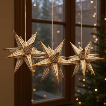 Preview: Hasslauer Weihnachtssterne Weihnachtsstern beleuchtet, 3D Leuchtstern (Weiß, 16 cm (3er Set Innenstern))