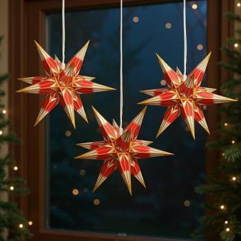 Preview: Hasslauer Weihnachtssterne Weihnachtsstern beleuchtet, 3D Leuchtstern (Rot, 16 cm (3er Set Innenstern))
