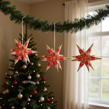 Preview: Hasslauer Weihnachtssterne Weihnachtsstern beleuchtet, 3D Leuchtstern (Rot, 16 cm (3er Set Innenstern))