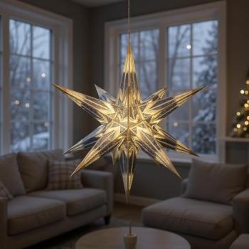 Preview: Hasslauer Weihnachtssterne Weihnachtsstern beleuchtet, 3D Leuchtstern (Blau Gold, 65 cm (Innenstern))