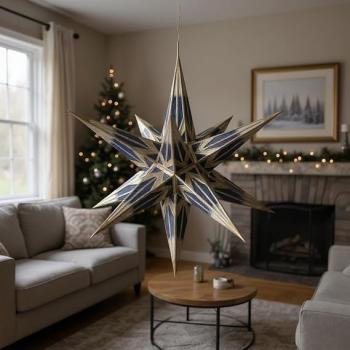 Preview: Hasslauer Weihnachtssterne Weihnachtsstern beleuchtet, 3D Leuchtstern (Blau Gold, 65 cm (Innenstern))