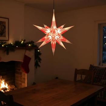 Preview: Hasslauer Weihnachtssterne Weihnachtsstern beleuchtet, 3D Leuchtstern (Rot/Weiß Silber, 65 cm (Innenstern))