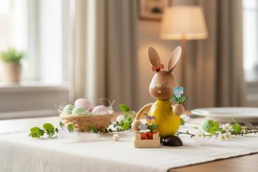 Preview: Stupsi Hase mit Stiefmütterchen – Liebevolle Osterdekoration aus dem Erzgebirge
