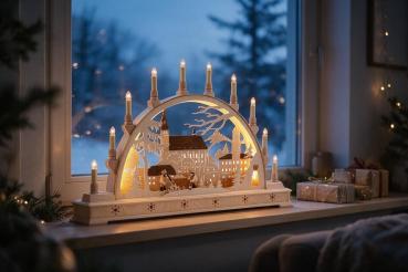 Preview: Seidel LED Schwibbogen „Erzgebirgslandschaft“ mit St. Wolfgangskirche Schneeberg – 78 cm 51-S-LED