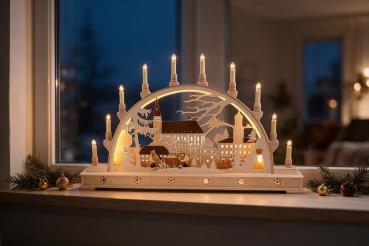 Preview: Seidel LED Schwibbogen „Erzgebirgslandschaft“ mit St. Wolfgangskirche Schneeberg – 78 cm 51-S-LED