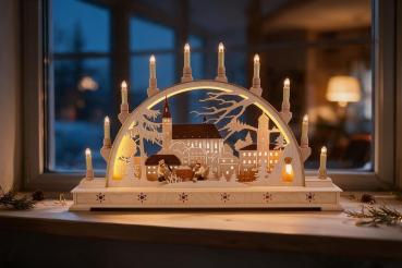 Preview: Seidel LED Schwibbogen „Erzgebirgslandschaft“ mit St. Wolfgangskirche Schneeberg – 78 cm 51-S-LED