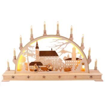 Seidel LED Schwibbogen „Erzgebirgslandschaft“ mit St. Wolfgangskirche Schneeberg – 78 cm 51-S-LED