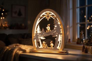 Preview: Seidelbogen „Wintersportler“ mit LED-Beleuchtung – 31 × 33 cm 812-G-LED