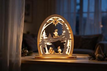 Preview: Seidelbogen „Wintersportler“ mit LED-Beleuchtung – 31 × 33 cm 812-G-LED