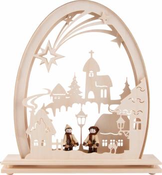 Seidelbogen „Winterdorf“ mit LED-Beleuchtung – 31 × 33 cm 816-G-LED