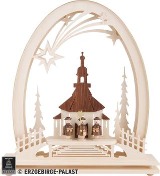 Seidelbogen „Seiffener Kirche mit Kurrende“ mit LED-Beleuchtung – 31 × 33 cm 821-G-LED