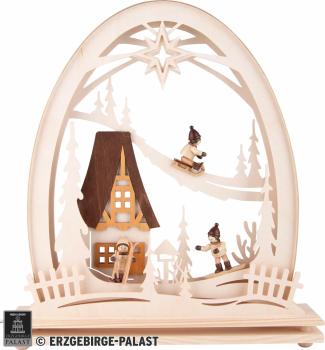 Seidelbogen „Winterkinder“ mit LED-Beleuchtung – 31 × 33 cm 8232-G-LED
