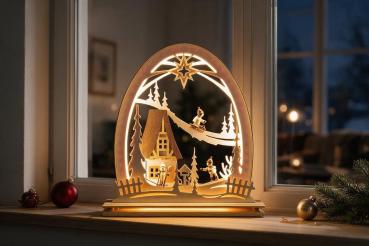 Preview: Seidelbogen „Winterkinder“ mit LED-Beleuchtung – 31 × 33 cm 8232-G-LED