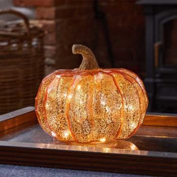 InLit Golden Pumpkin – Roségoldene LED-Kürbis-Laterne (15 cm)
