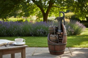 Preview: Solar-Wasserbrunnen Whisky Barrels