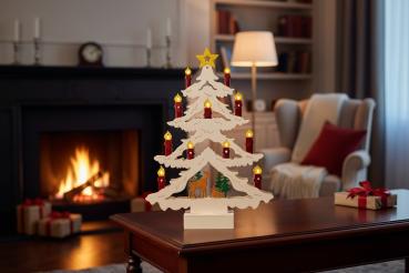Preview: Beleuchteter Kerzenbaum aus Holz mit Timer – 30,5 cm 2590064