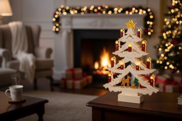 Preview: Beleuchteter Kerzenbaum aus Holz mit Timer – 30,5 cm 2590064