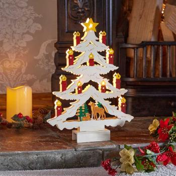 Preview: Beleuchteter Kerzenbaum aus Holz mit Timer – 30,5 cm 2590064