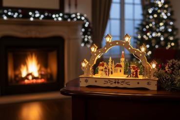 Preview: InLit Festive Village – Beleuchtetes Weihnachtsdorf aus Holz – 28 cm 2590065