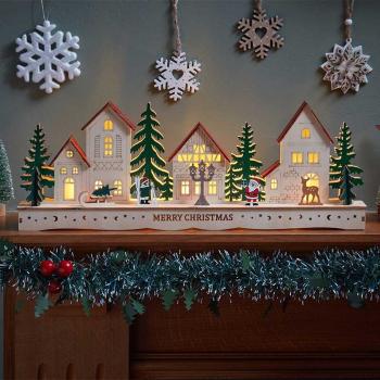 Preview: InLit Festliches Tannenwald-Dorf – Handbemalte beleuchtete Winterlandschaft aus Holz – 44 cm 2590072