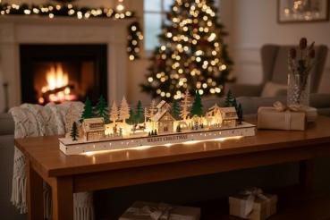 Preview: InLit Twinkle Town – Handbemalte beleuchtete Weihnachtsstadt aus Holz – 78 cm 2590079