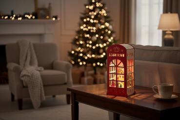 Preview: InLit Santa Calling! – Handbemalte beleuchtete Weihnachtsdekoration aus Holz – 23,5 cm 2590083